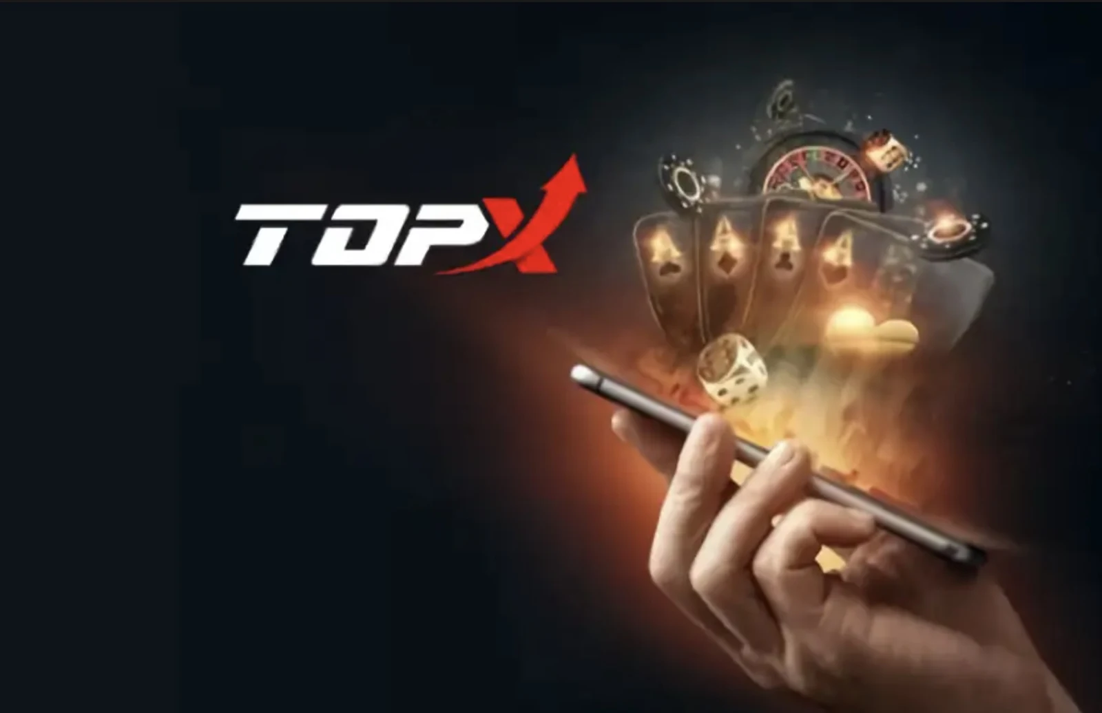 Celular exibindo cartas de baralho, com a marca TopX